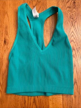 FP Movement by Free People Green Ribbed Racerback Crop Top
